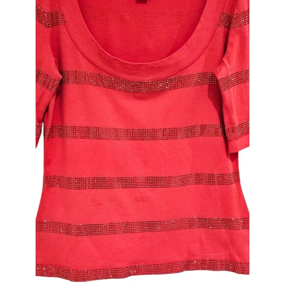 St. John Top Shirt Womens M Red T-Shirt Rhinestones Embellished Short Sleeve - Picture 16 of 16